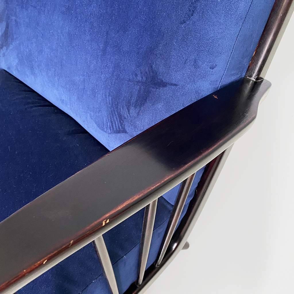 Poltrone in velluto blu e legno, 1960 ca.