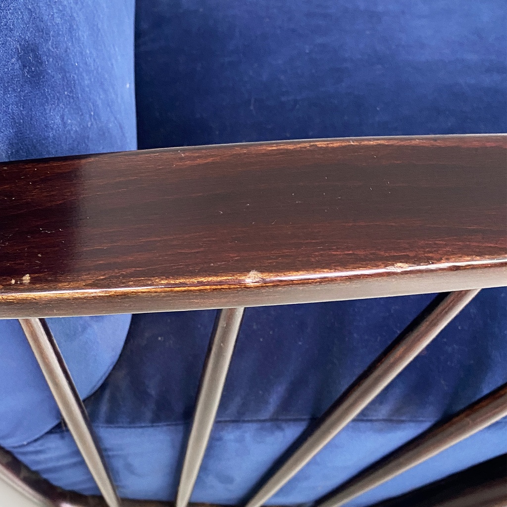 Poltrone in velluto blu e legno, 1960 ca.