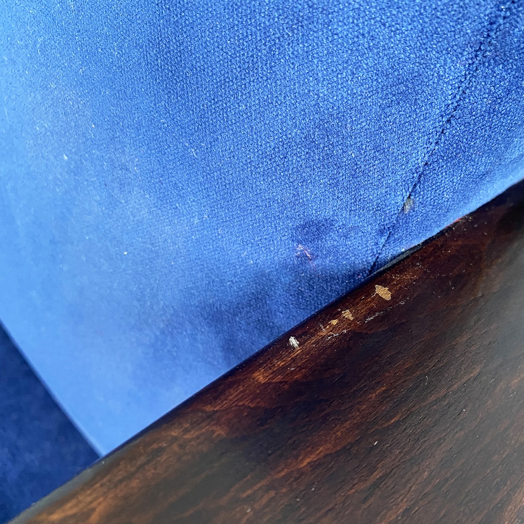 Poltrone in velluto blu e legno, 1960 ca.