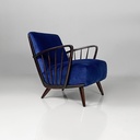 Poltrone in velluto blu e legno, 1960 ca.