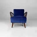 Poltrone in velluto blu e legno, 1960 ca.