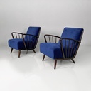 Poltrone in velluto blu e legno, 1960 ca.
