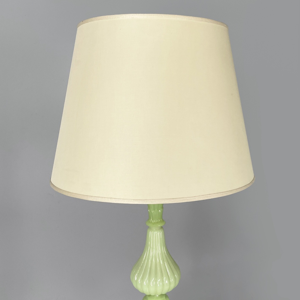 Lampada da terra in tessuto e vetro opalino verde, 1930 ca.
