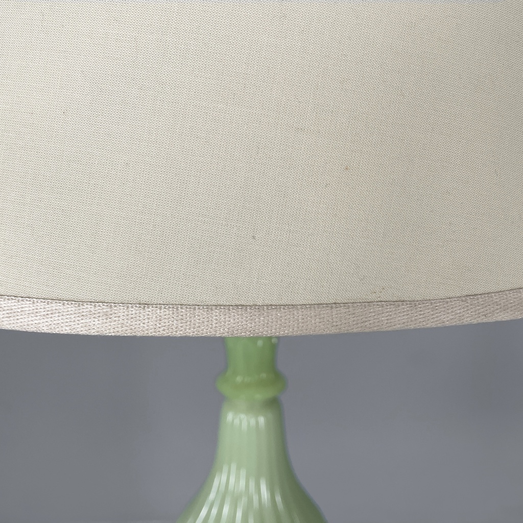 Lampada da terra in tessuto e vetro opalino verde, 1930 ca.