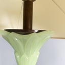 Lampada da terra in tessuto e vetro opalino verde, 1930 ca.