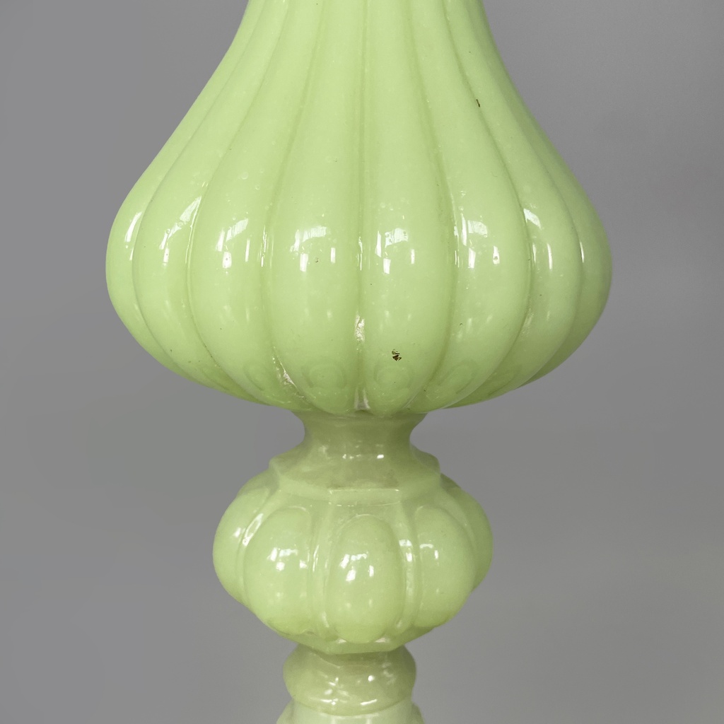 Lampada da terra in tessuto e vetro opalino verde, 1930 ca.