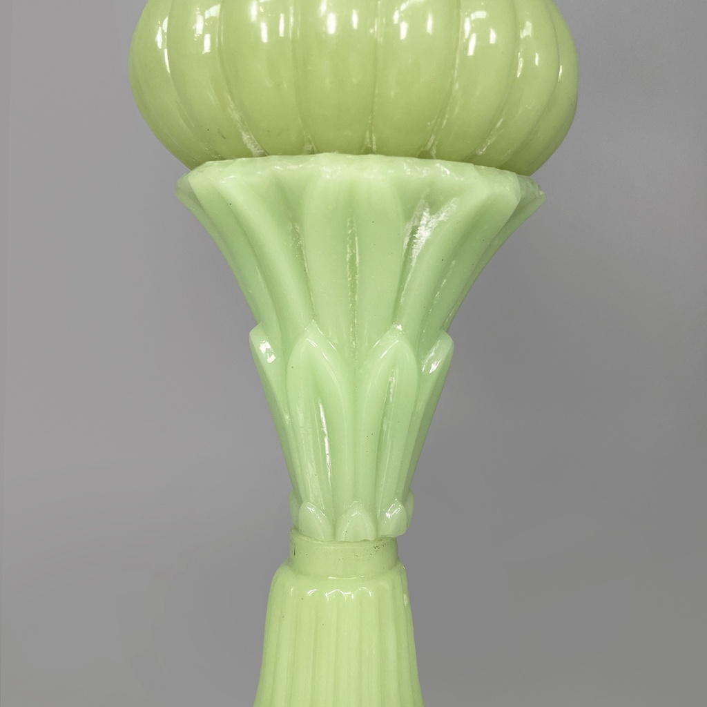 Lampada da terra in tessuto e vetro opalino verde, 1930 ca.