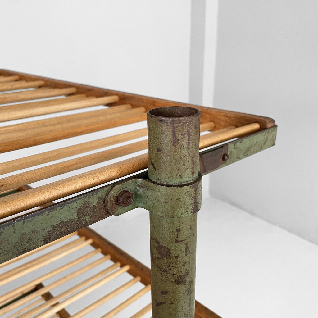 Carrello in legno e metallo verde, 1920 ca.