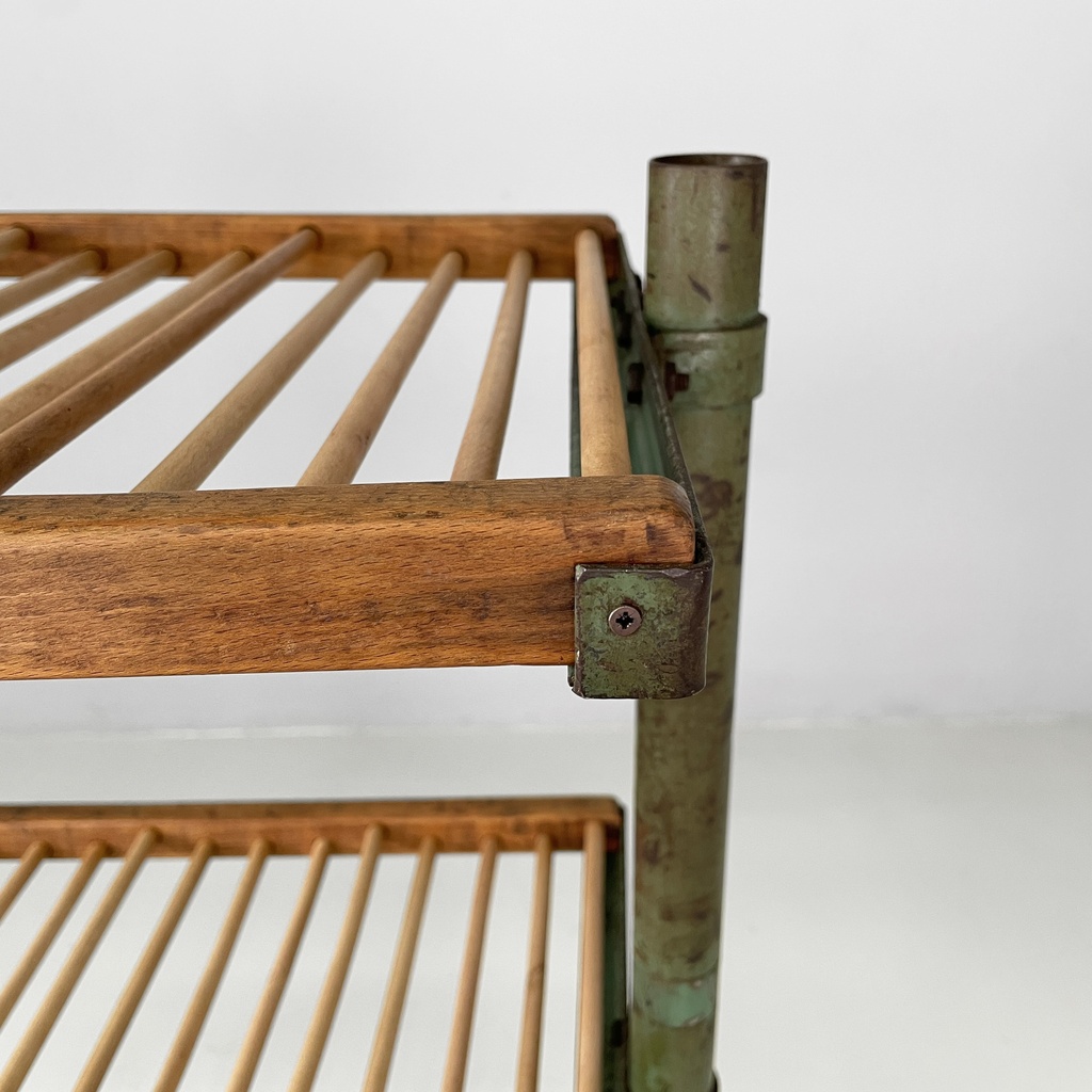 Carrello in legno e metallo verde, 1920 ca.