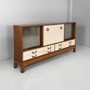 Sideboard in legno, ottone e vetro, 1940 ca.