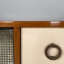 Sideboard in legno, ottone e vetro, 1940 ca.