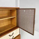 Sideboard in legno, ottone e vetro, 1940 ca.