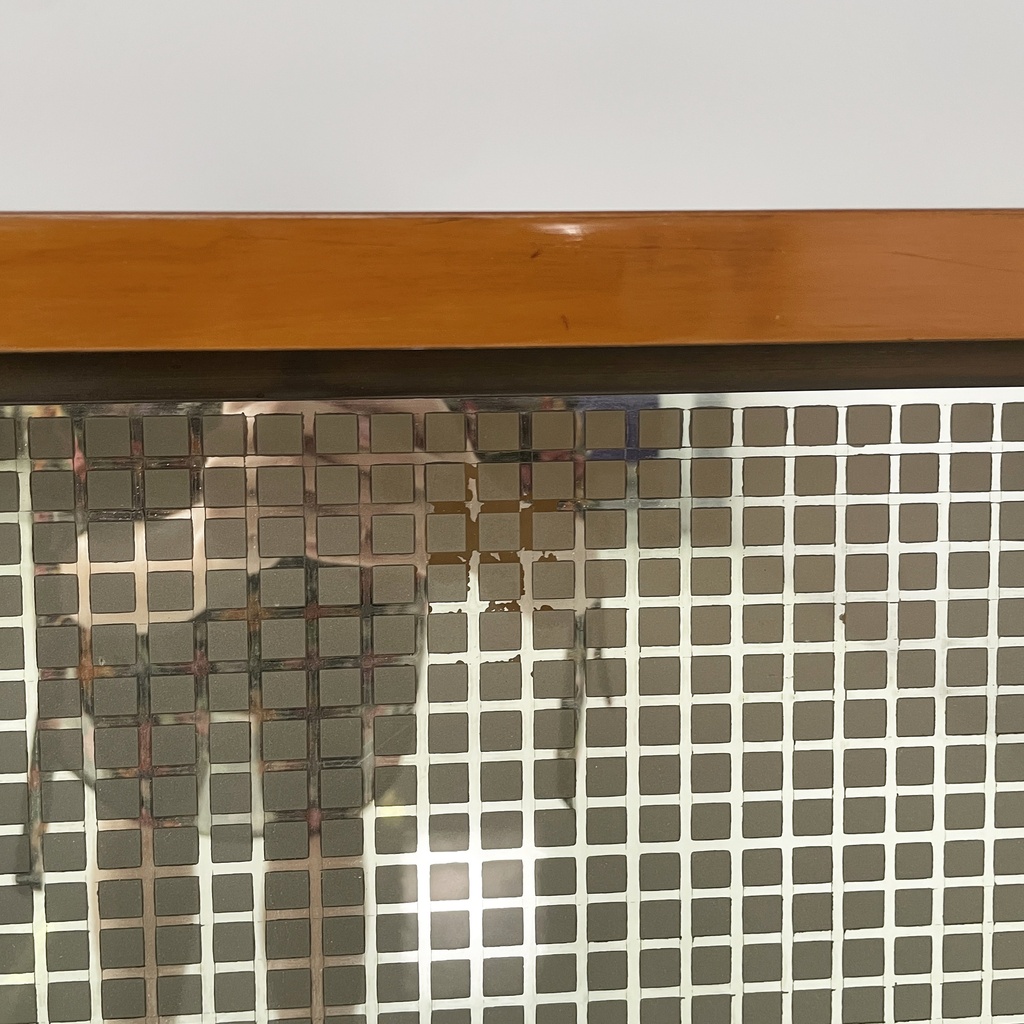 Sideboard in legno, ottone e vetro, 1940 ca.