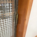 Sideboard in legno, ottone e vetro, 1940 ca.