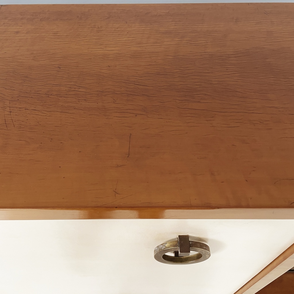 Sideboard in legno, ottone e vetro, 1940 ca.