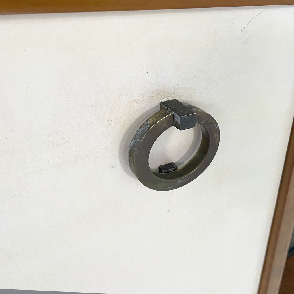 Sideboard in legno, ottone e vetro, 1940 ca.