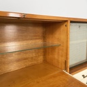 Sideboard in legno, ottone e vetro, 1940 ca.