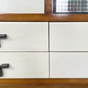 Sideboard in legno, ottone e vetro, 1940 ca.