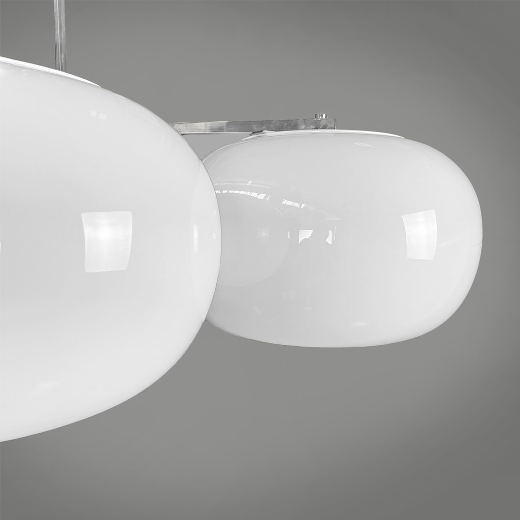 Lampadario in vetro opalino e metallo, 1970 ca.