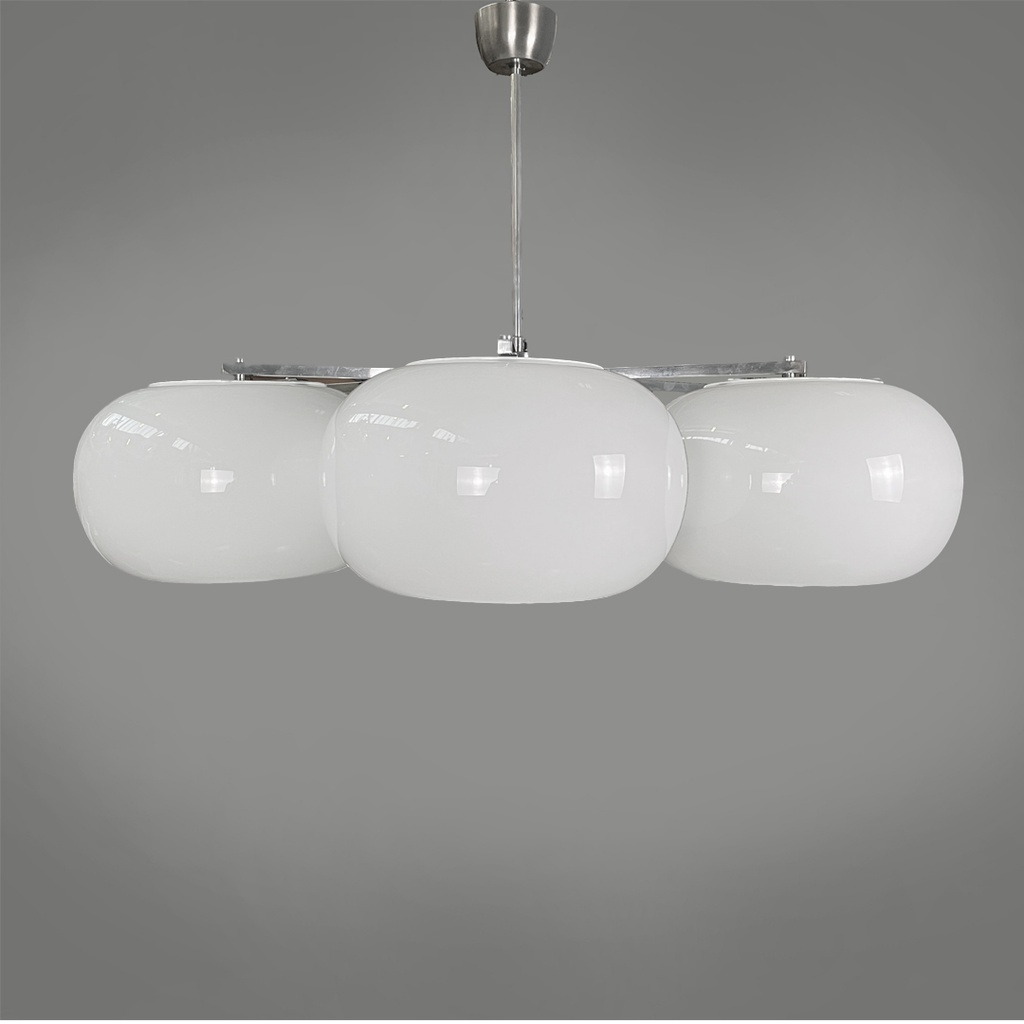 Lampadario in vetro opalino e metallo, 1970 ca.