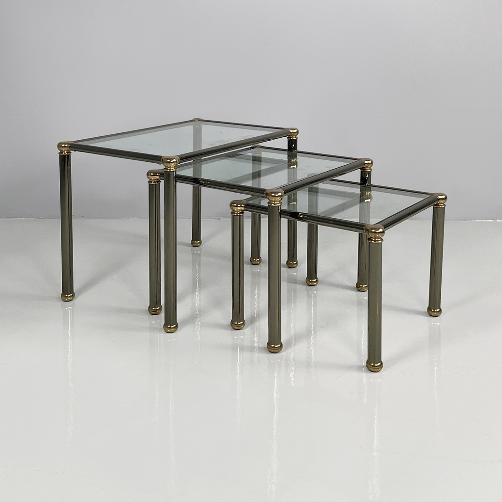 Tavoli da caffè in metallo e vetro, 1980 ca.