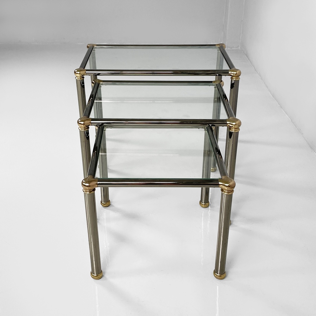 Tavoli da caffè in metallo e vetro, 1980 ca.