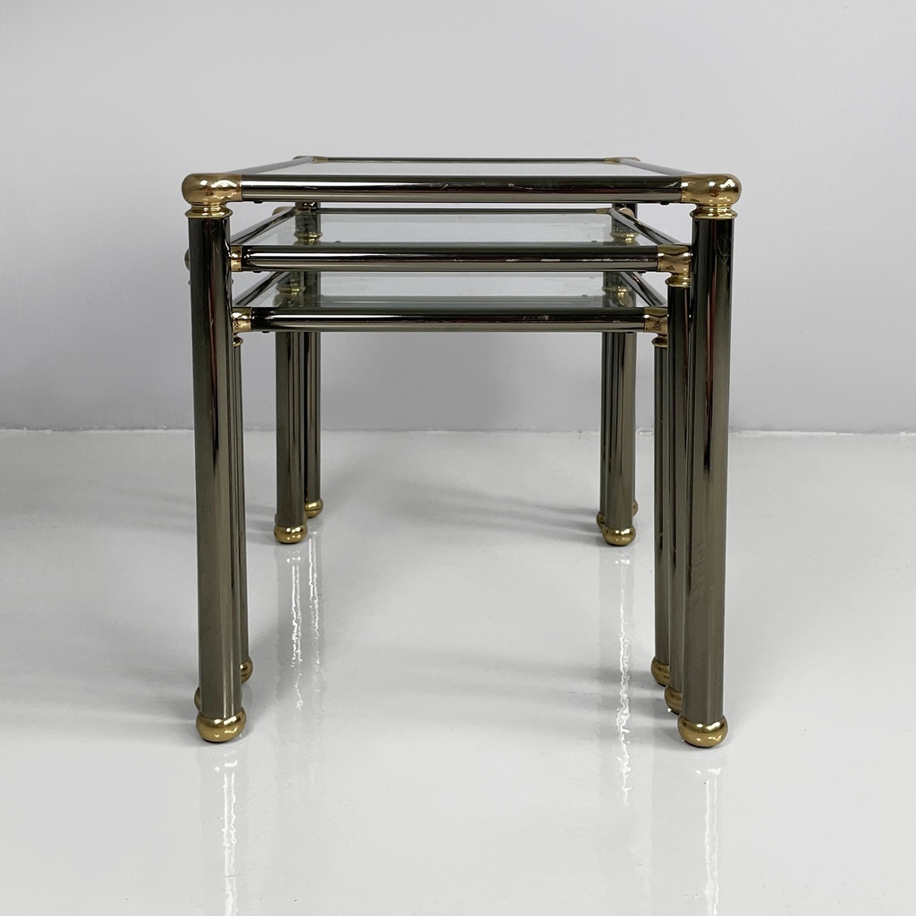 Tavoli da caffè in metallo e vetro, 1980 ca.