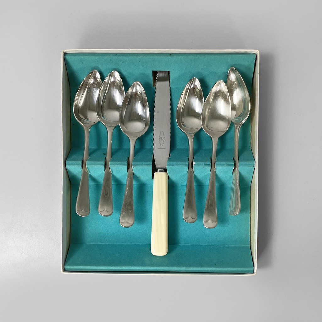Coltello e cucchiai da pompelmo placcati argento, 1950 ca.