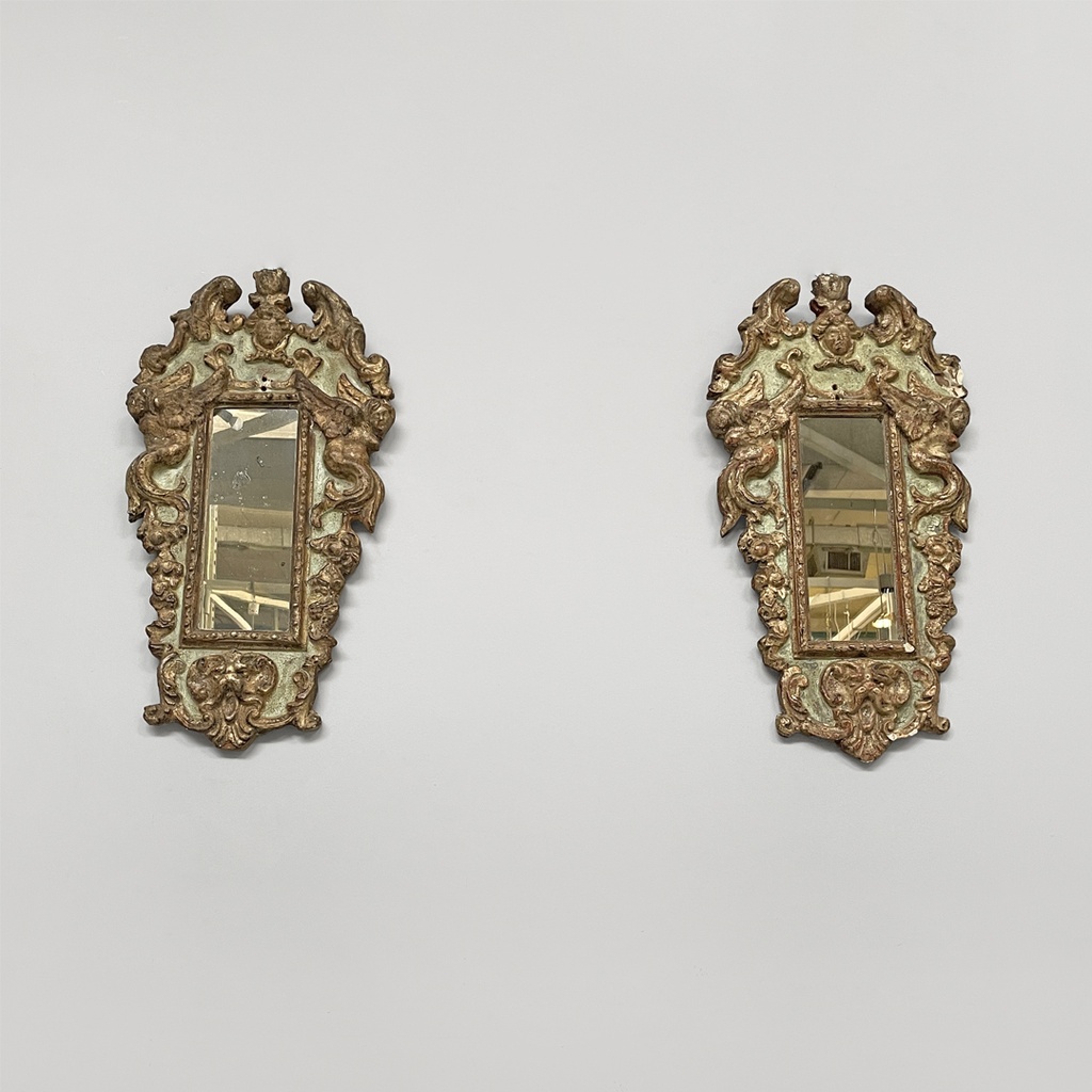 Specchiere in legno dorato e verde chiaro, 1900 ca.