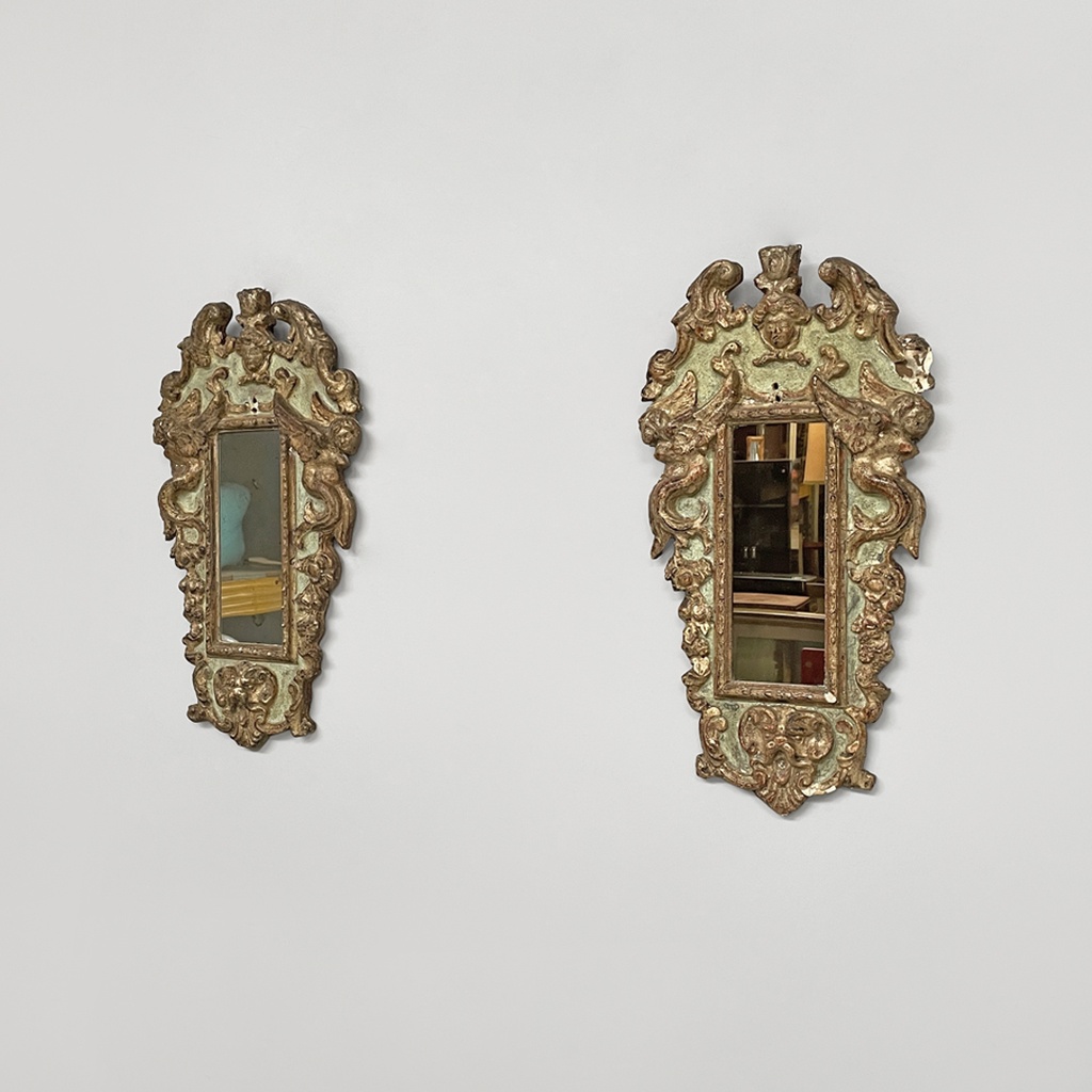 Specchiere in legno dorato e verde chiaro, 1900 ca.