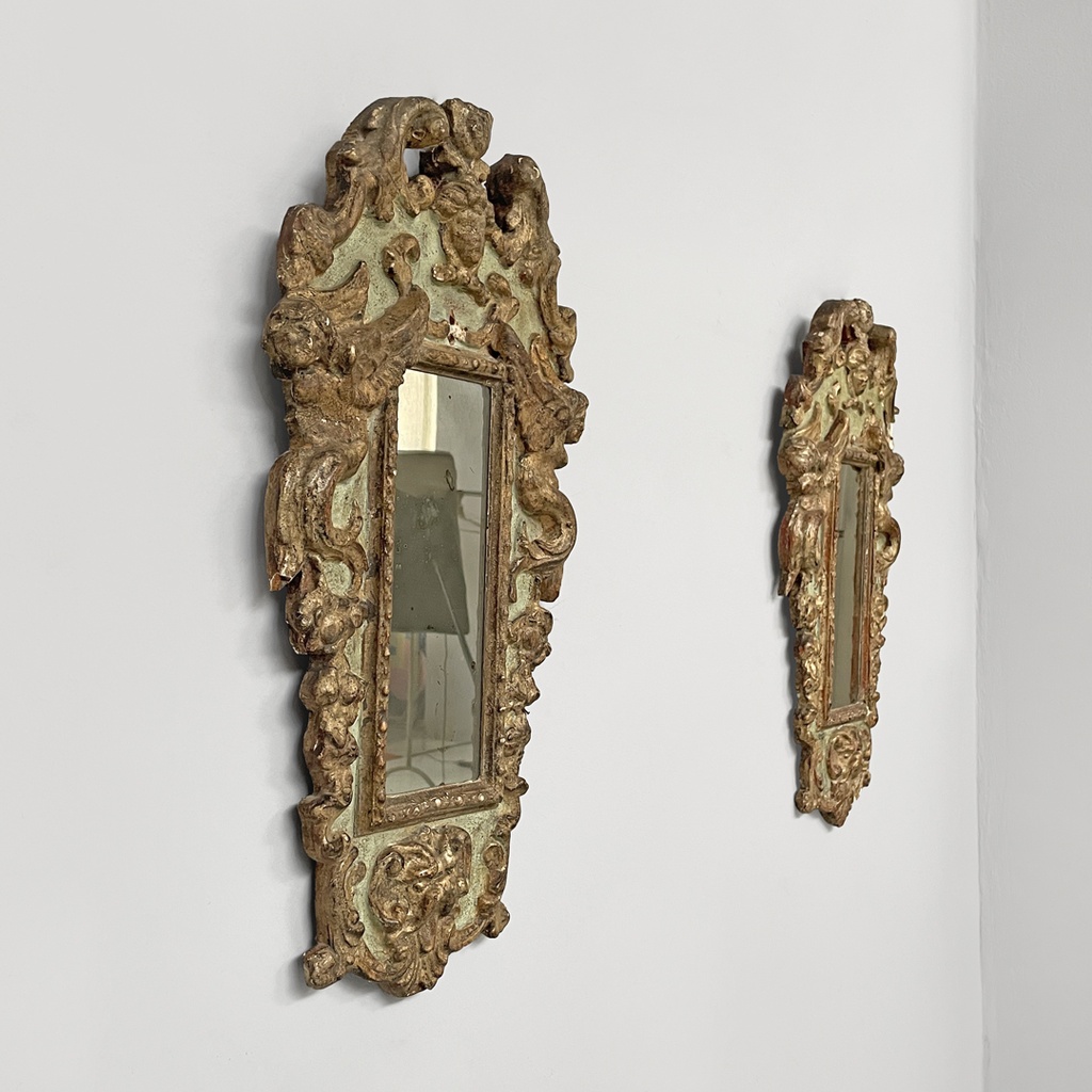 Specchiere in legno dorato e verde chiaro, 1900 ca.