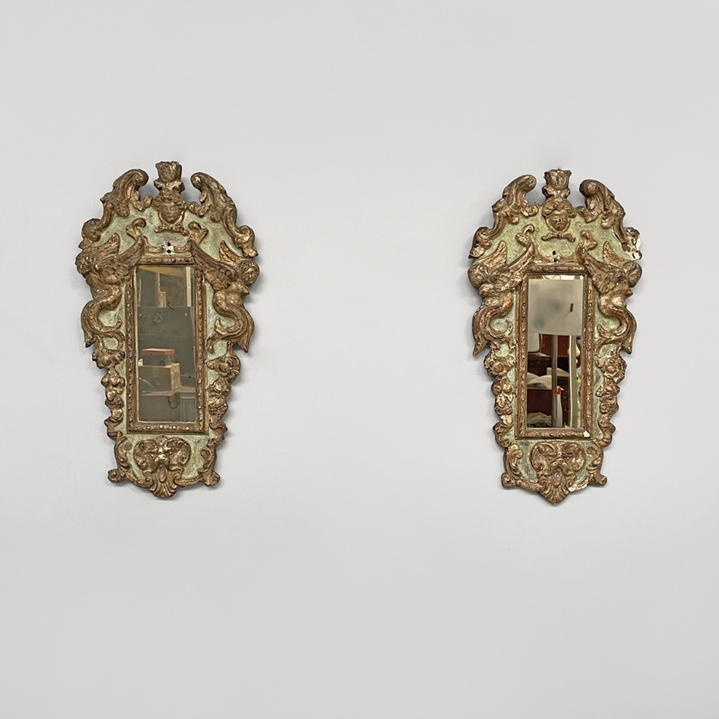 Specchiere in legno dorato e verde chiaro, 1900 ca.