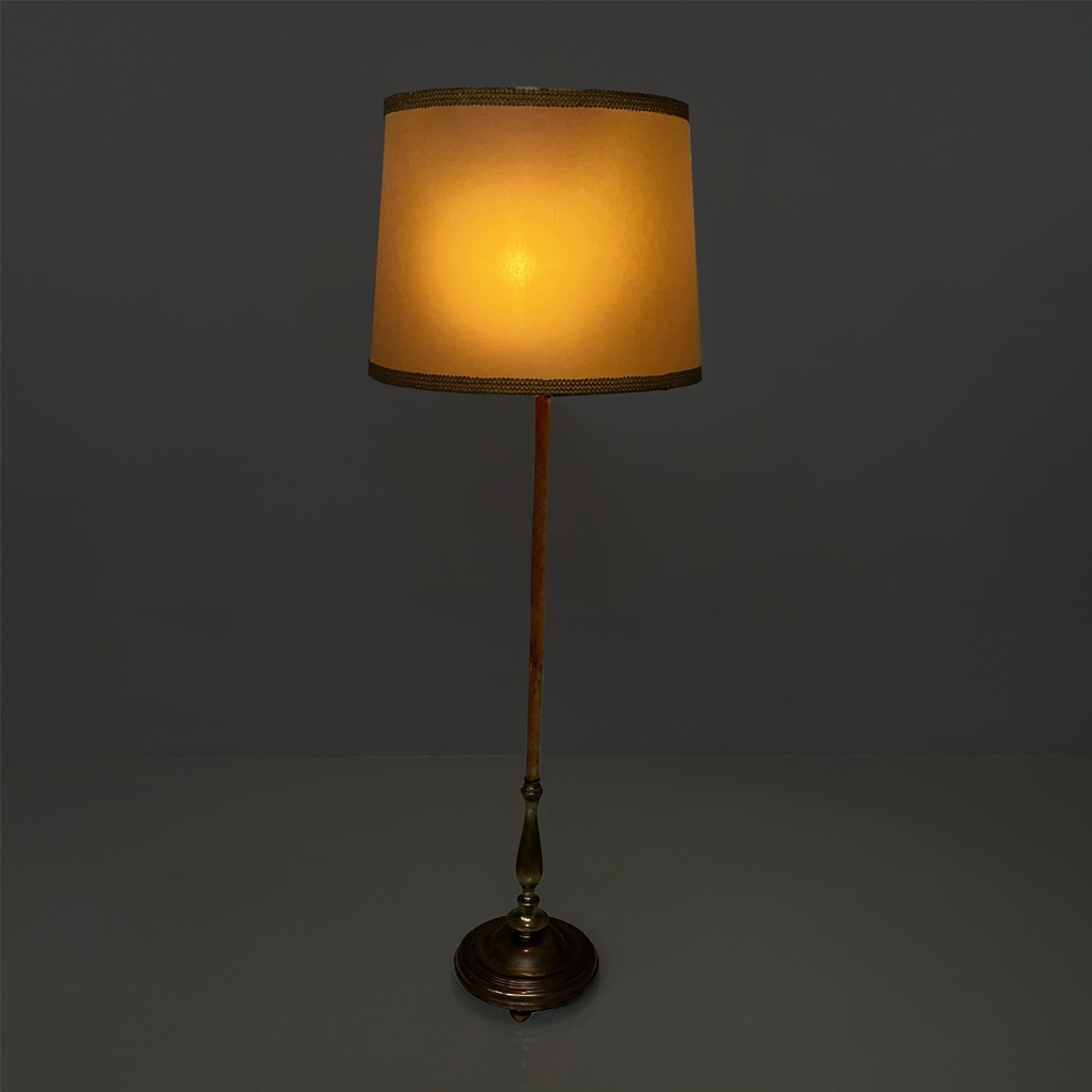 Lampada da terra in velluto e ottone, 1940 ca.
