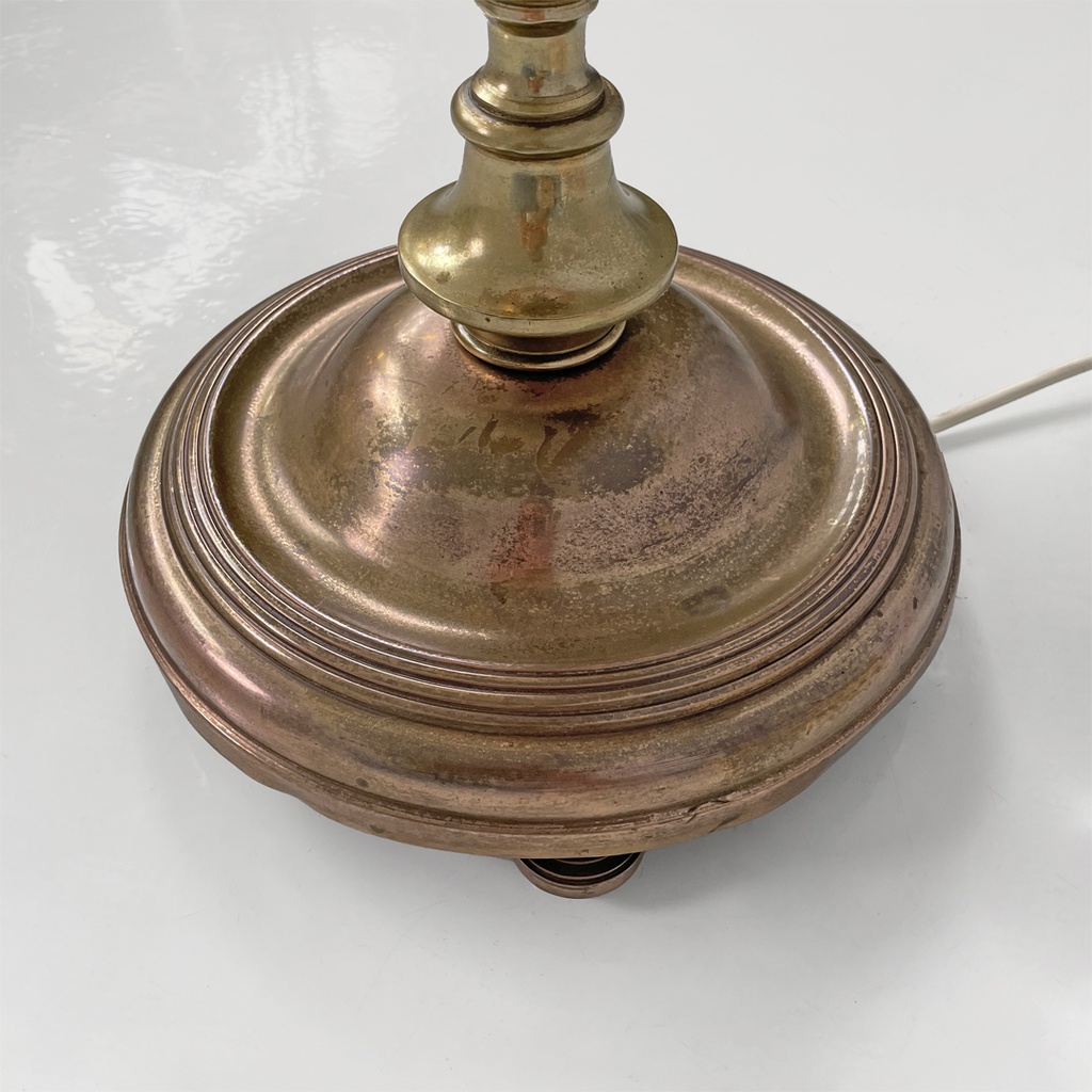 Lampada da terra in velluto e ottone, 1940 ca.