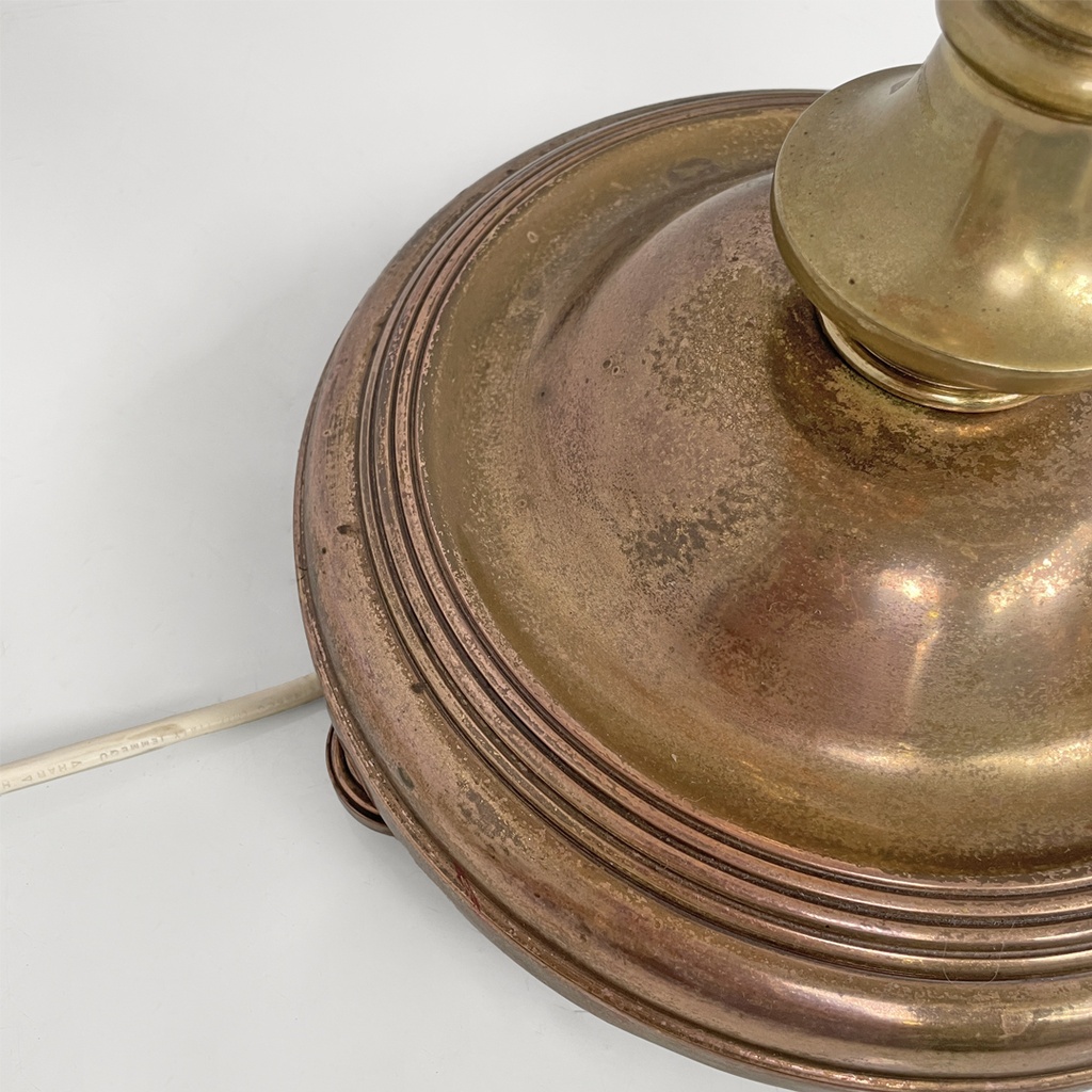 Lampada da terra in velluto e ottone, 1940 ca.