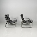 Poltrone in metallo e pelle nera sintetica, 1970 ca.