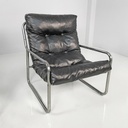 Poltrone in metallo e pelle nera sintetica, 1970 ca.