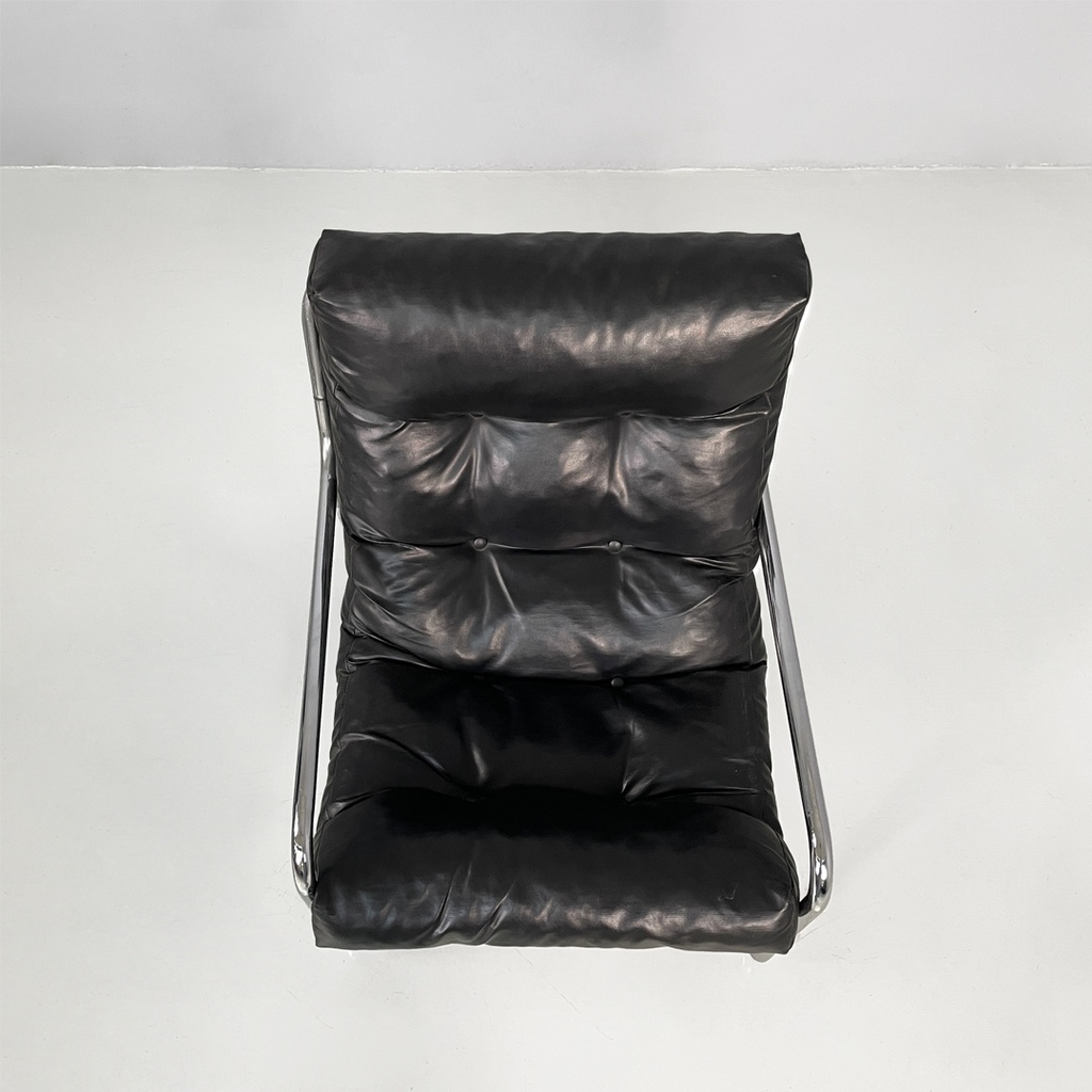 Poltrone in metallo e pelle nera sintetica, 1970 ca.