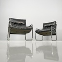 Poltrone in metallo e pelle nera sintetica, 1970 ca.