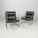 Poltrone in metallo e pelle nera sintetica, 1970 ca.