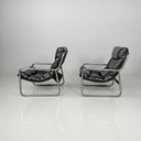 Poltrone in metallo e pelle nera sintetica, 1970 ca.