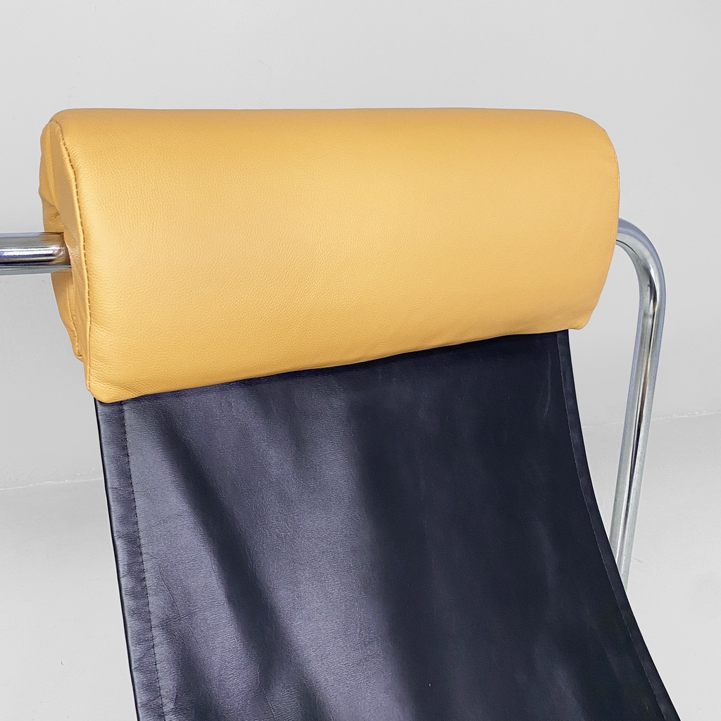 Poltrona in acciaio e pelle, 1970 ca.