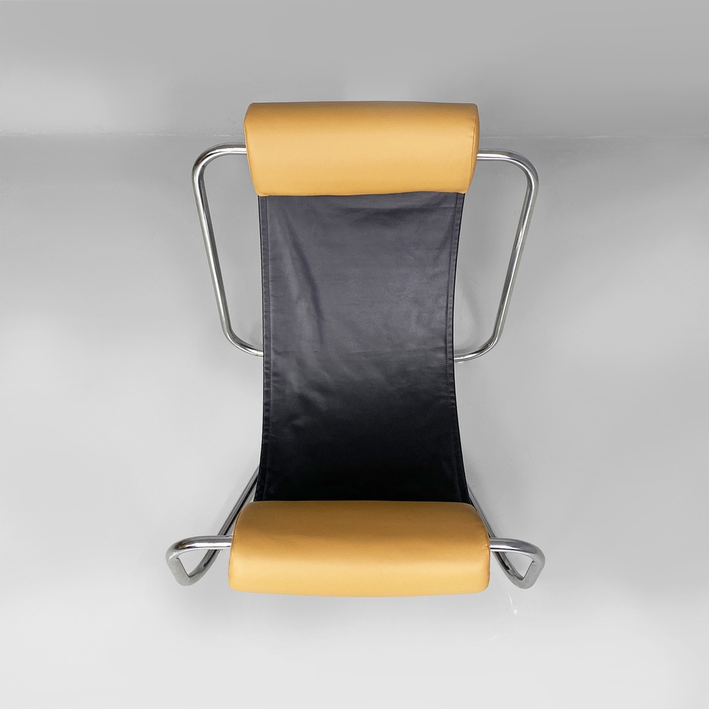 Poltrona in acciaio e pelle, 1970 ca.