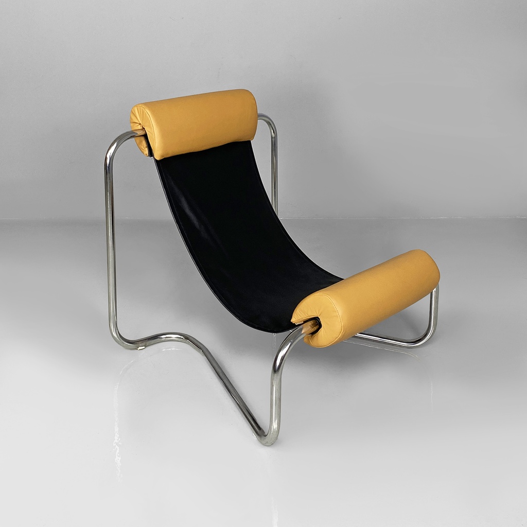 Poltrona in acciaio e pelle, 1970 ca.