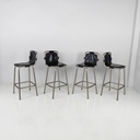 Sgabelli in metallo e pelle nera, 1970 ca.