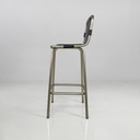 Sgabelli in metallo e pelle nera, 1970 ca.