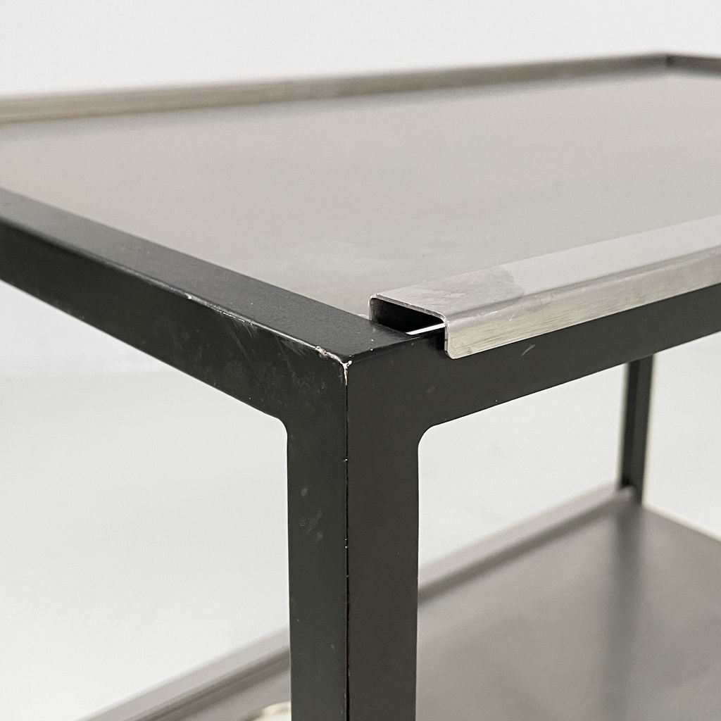 Carrello in acciaio e metallo nero, 1980 ca.