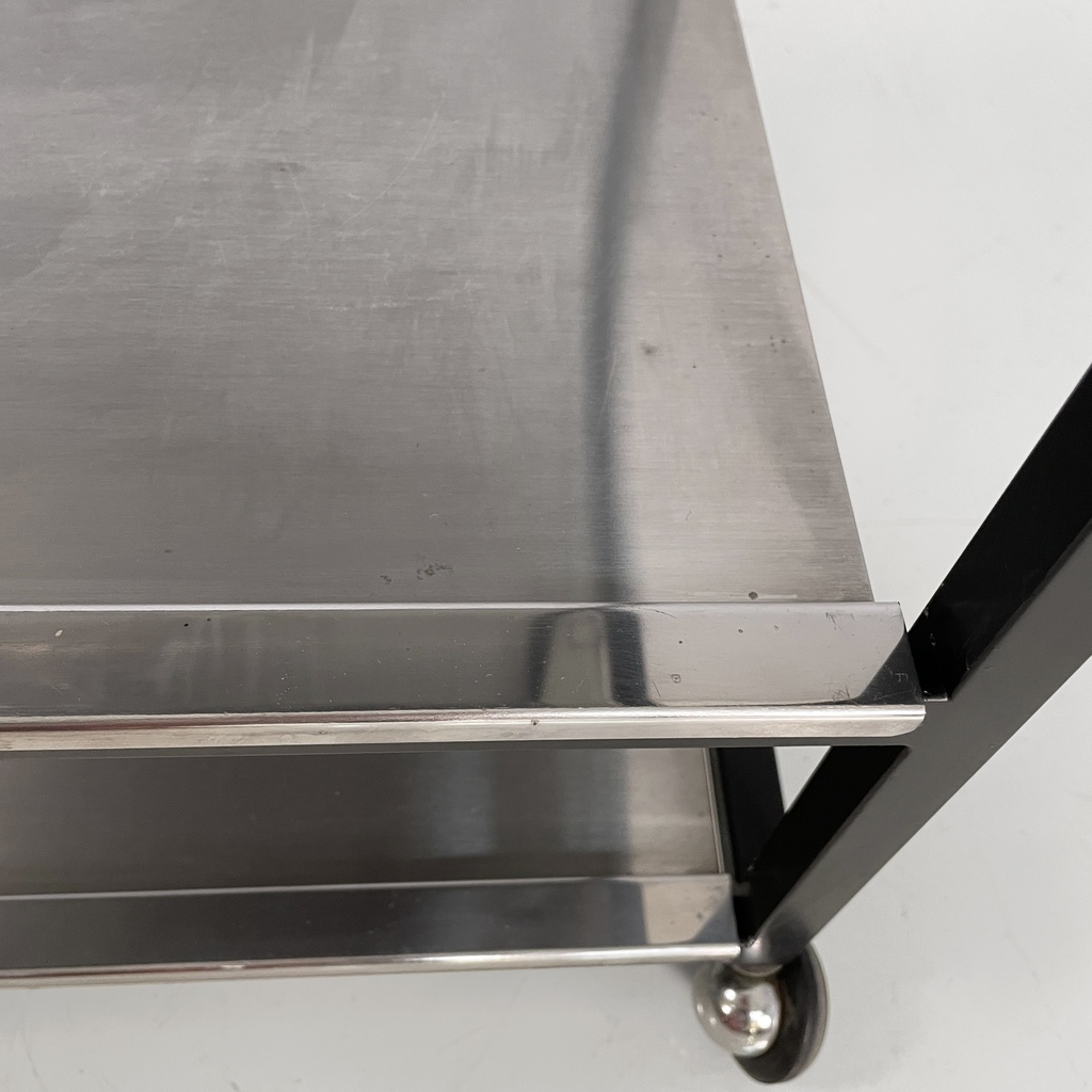 Carrello in acciaio e metallo nero, 1980 ca.