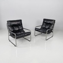 Poltrone in metallo e pelle nera sintetica, 1970 ca.