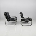 Poltrone in metallo e pelle nera sintetica, 1970 ca.